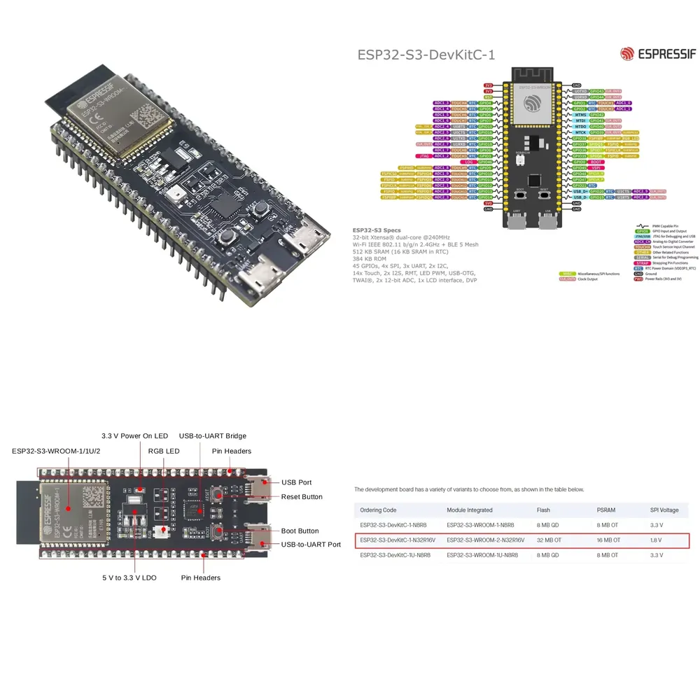 Devkitc - Espressif ESP32-S3-DevKitC-1 Entwicklungsboard mit dem ESP32-S3-WROOM-2-N32R16V
